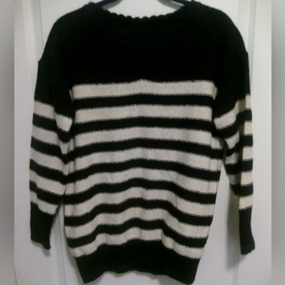 Shein Black & Cream Striped Sweater - Size Small”